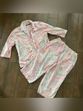 Lauren Ralph Lauren 2 Piece Pink Pajama Set size Large